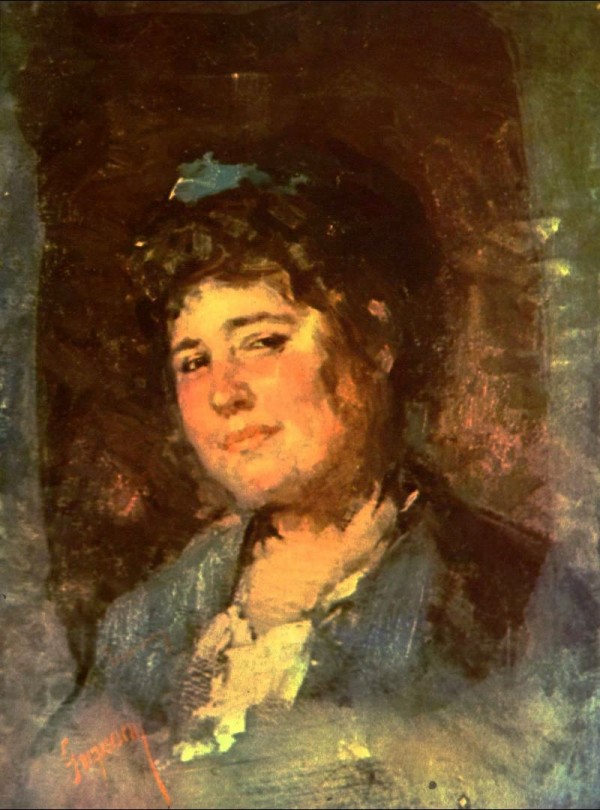 Portrait of a woman with blue dress by Nicolae Grigorescu